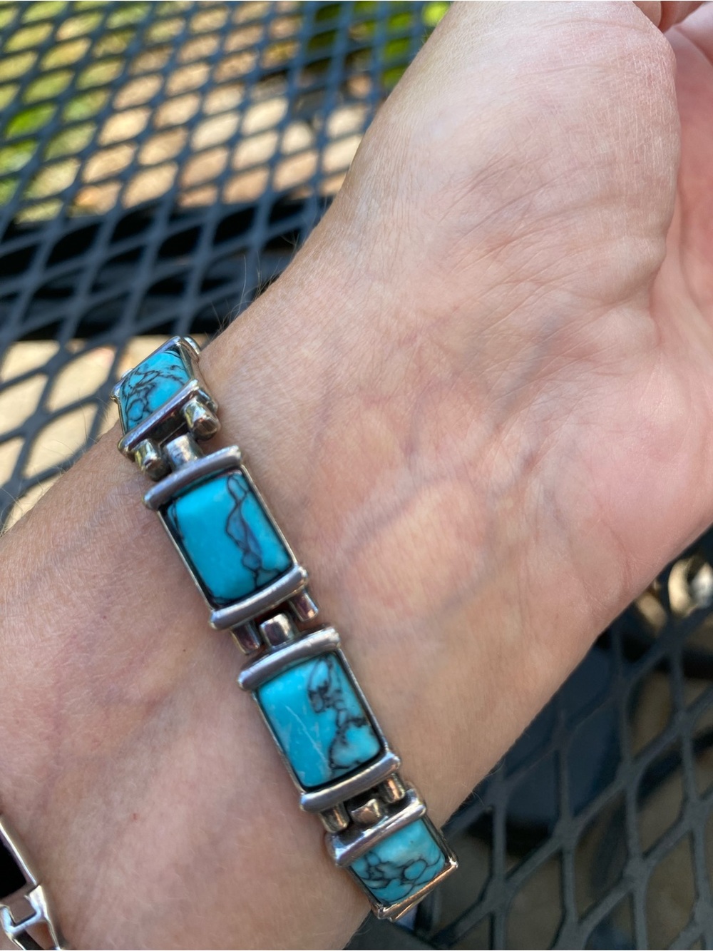 Vintage  Magnesite Turquoise Stone Link silver plated Bracelet -